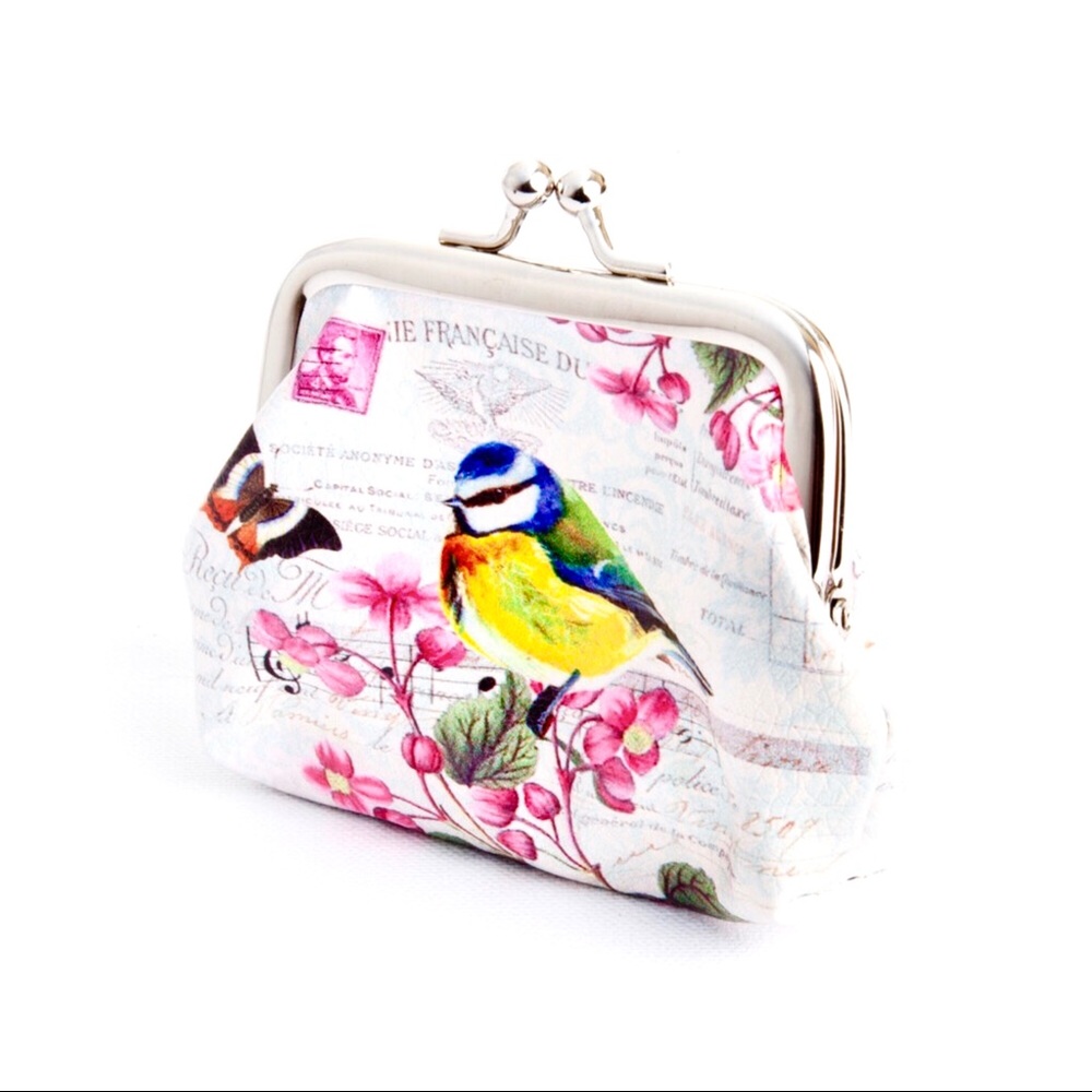 French Bird Print Change Purse